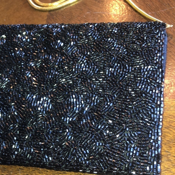 Valerie Stevens Black & Gold Tone Vintage Seed Bead Beaded Evening Bag Clutch - Picture 7 of 14